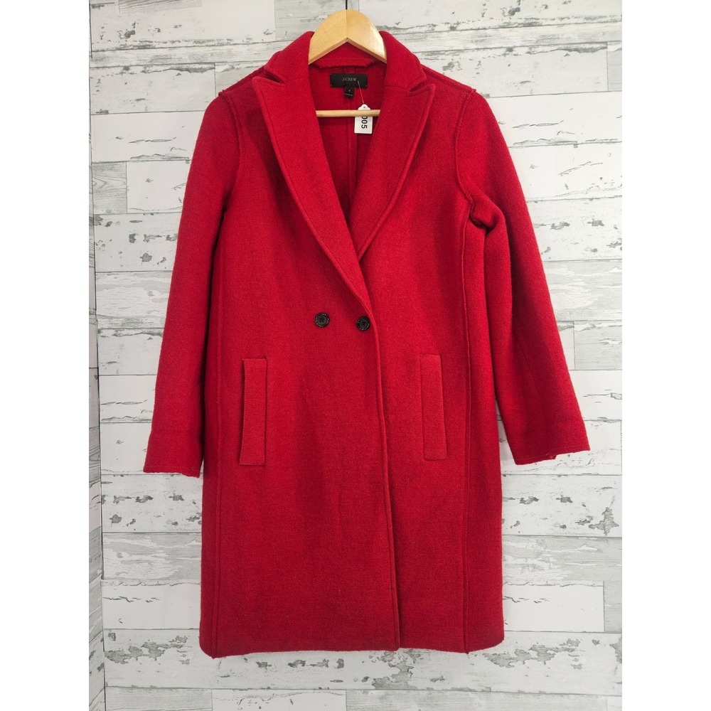 J Crew Red Boiled Wool Double Breasted Topcoat Jacket Womens Size 0